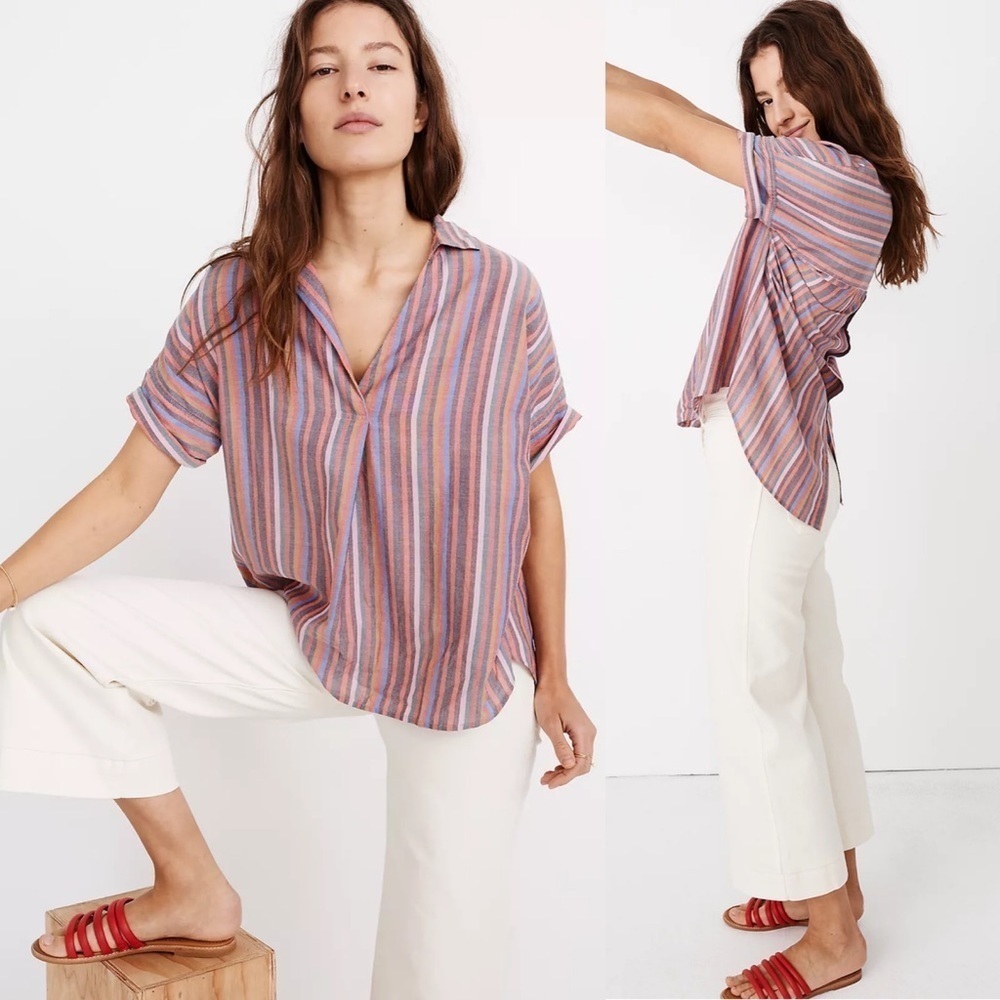 Madewell Courier Button-Back Shirt in Rainbow Stripe